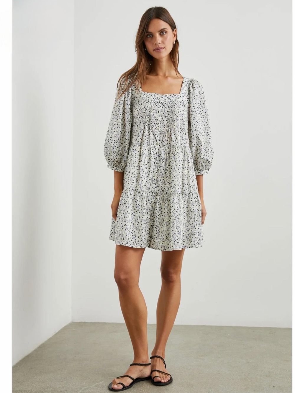 Rails Pippa Puff-Sleeve Mini Dress - Watercolor Buds 100% Cotton